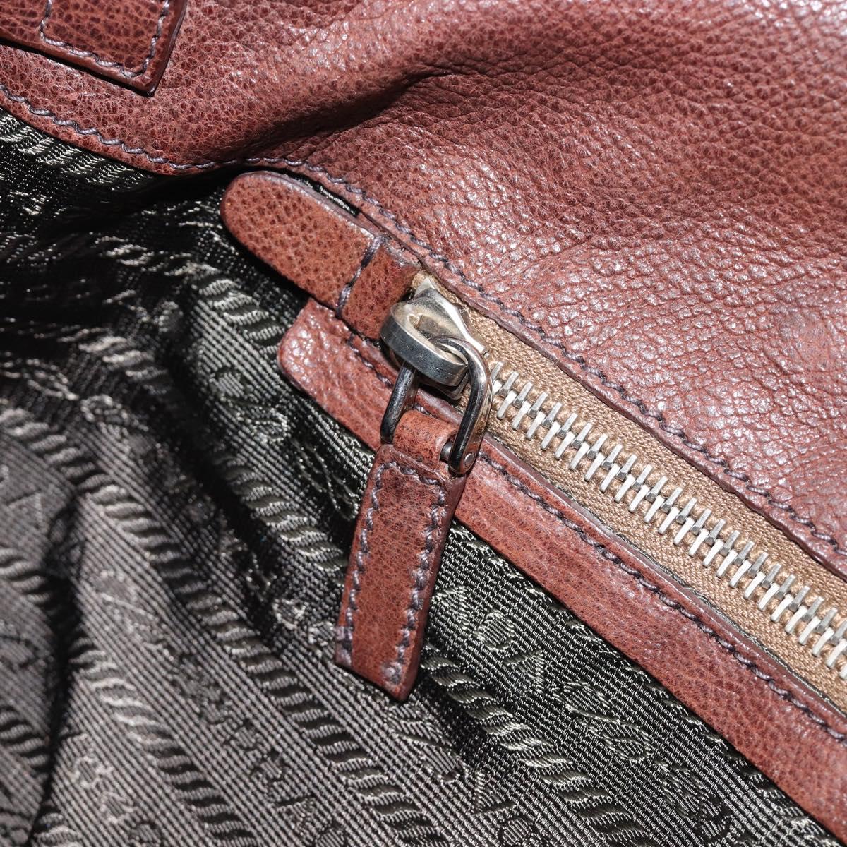 PRADA Shoulder Bag Leather Brown Silver Auth yk20802SAV
