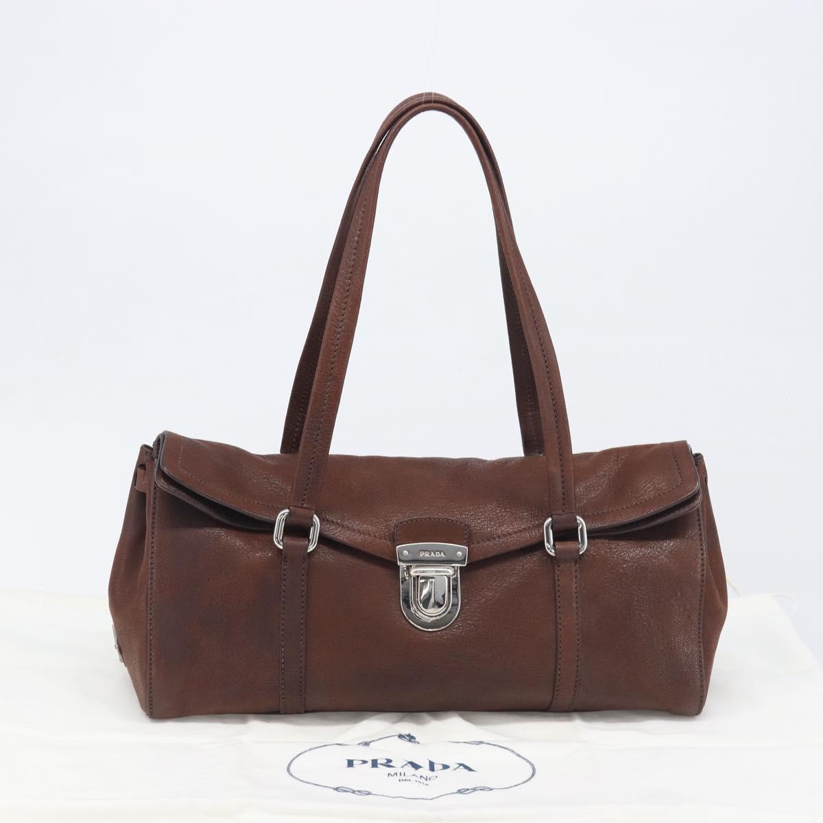 PRADA Shoulder Bag Leather Brown Silver Auth yk20802SAV