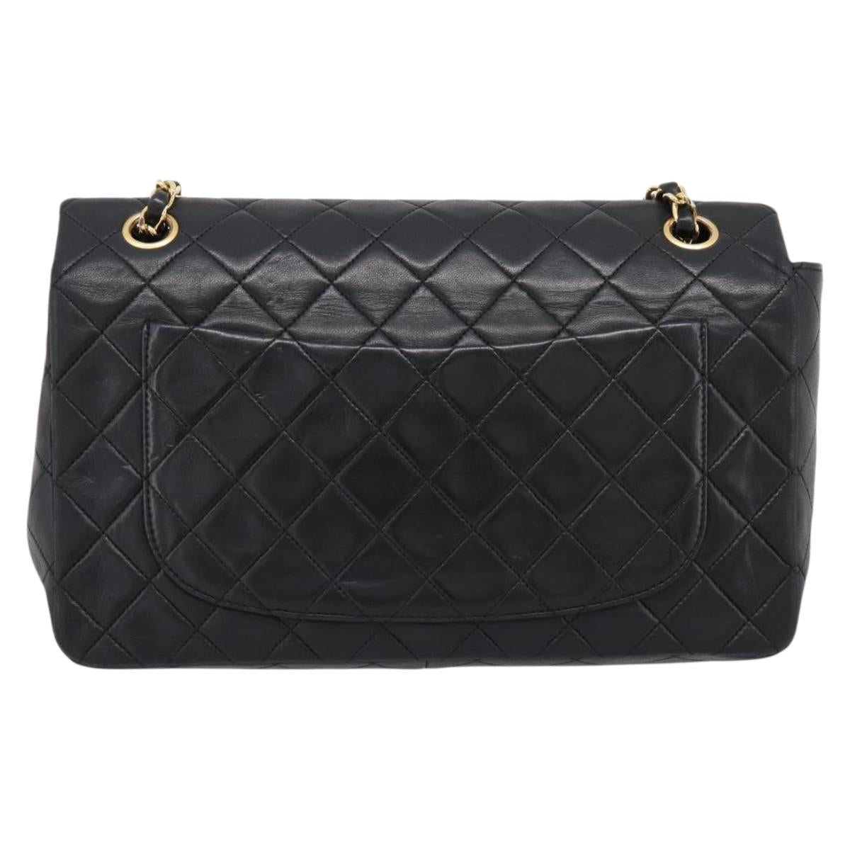 CHANEL Double Flap Chain Matelasse Bag Lamb Skin Black Gold CC Auth yk20805SAM