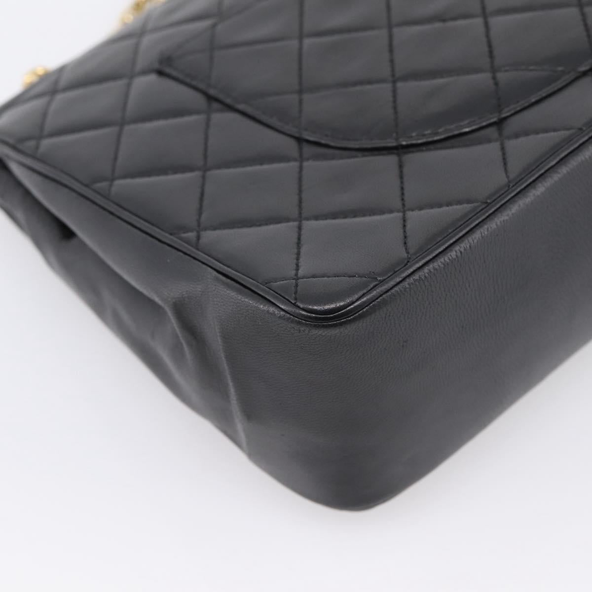 CHANEL Double Flap Chain Matelasse Bag Lamb Skin Black Gold CC Auth yk20806V