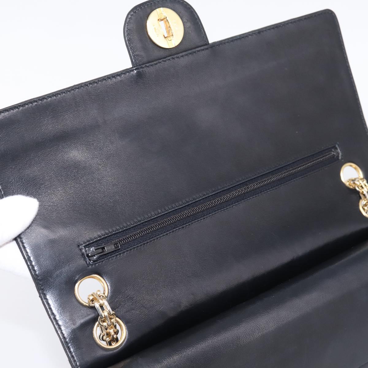 CHANEL Double Flap Chain Matelasse Bag Lamb Skin Black Gold CC Auth yk20806V