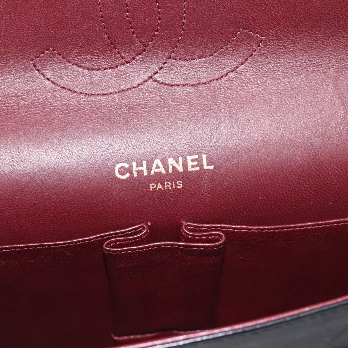 CHANEL Double Flap Chain Matelasse Bag Lamb Skin Black Gold CC Auth yk20806V
