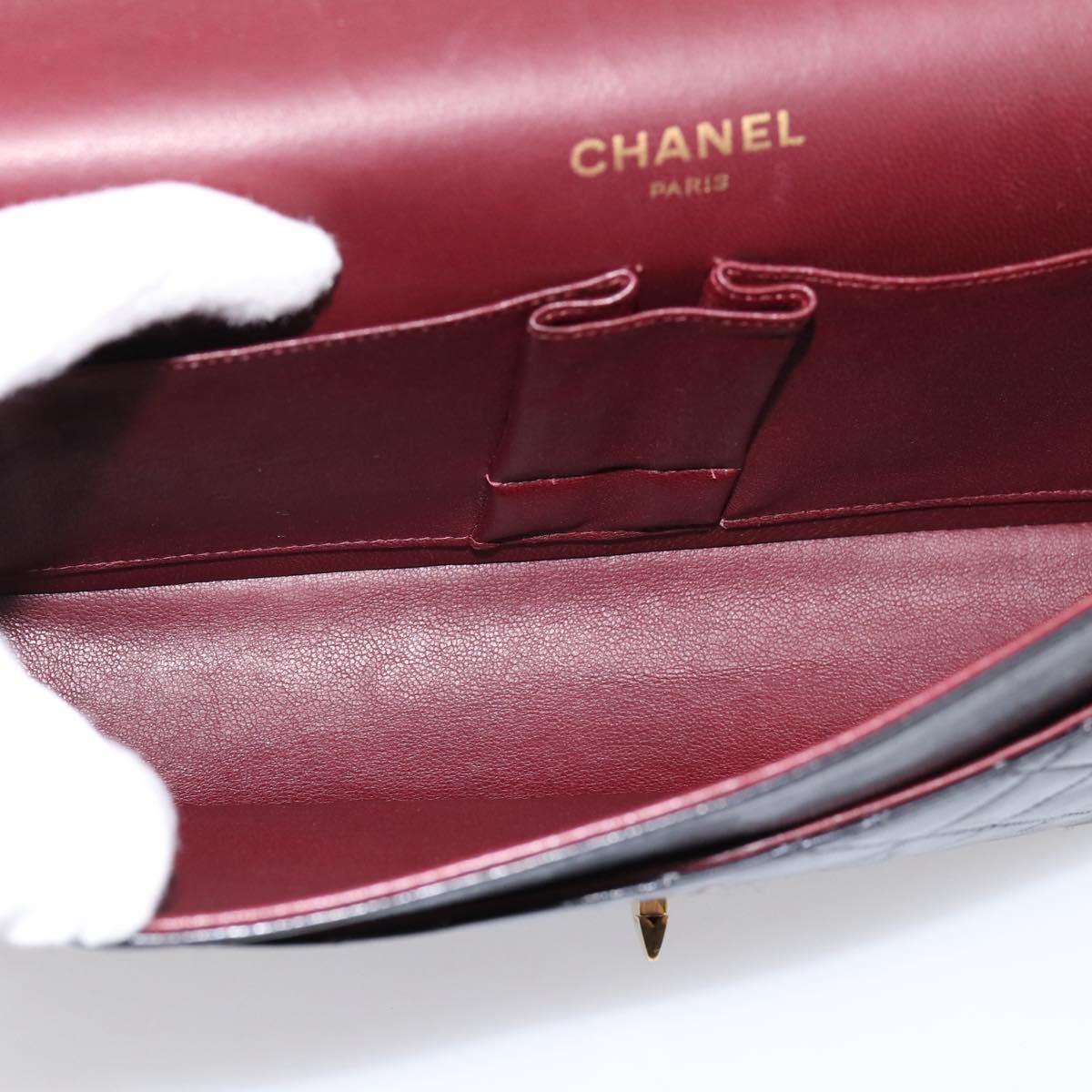 CHANEL Double Flap Chain Matelasse Bag Lamb Skin Black Gold CC Auth yk20806V