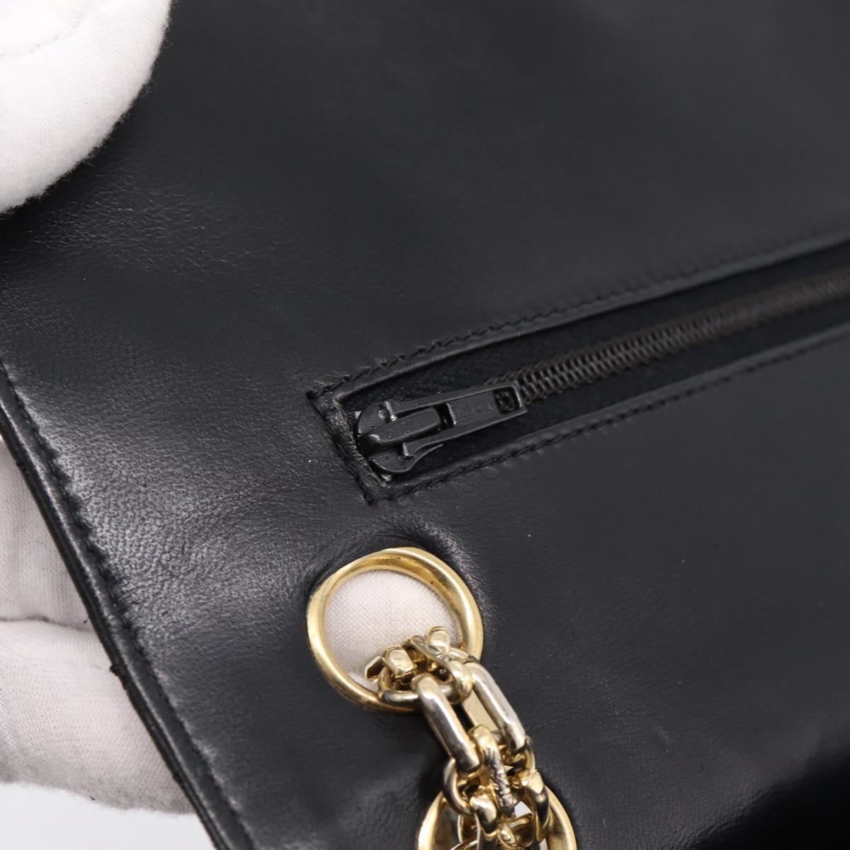 CHANEL Double Flap Chain Matelasse Bag Lamb Skin Black Gold CC Auth yk20806V