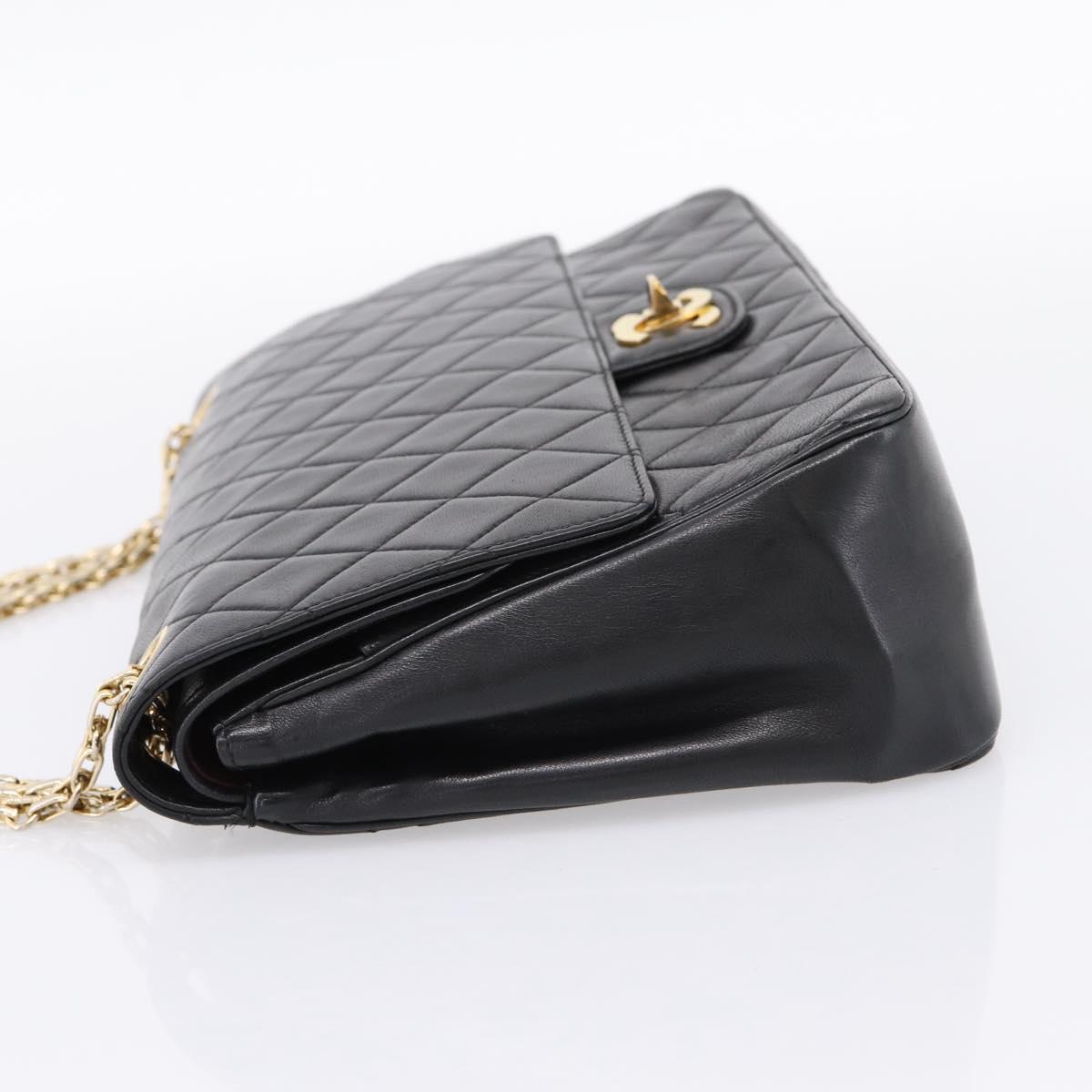 CHANEL Double Flap Chain Matelasse Bag Lamb Skin Black Gold CC Auth yk20806V