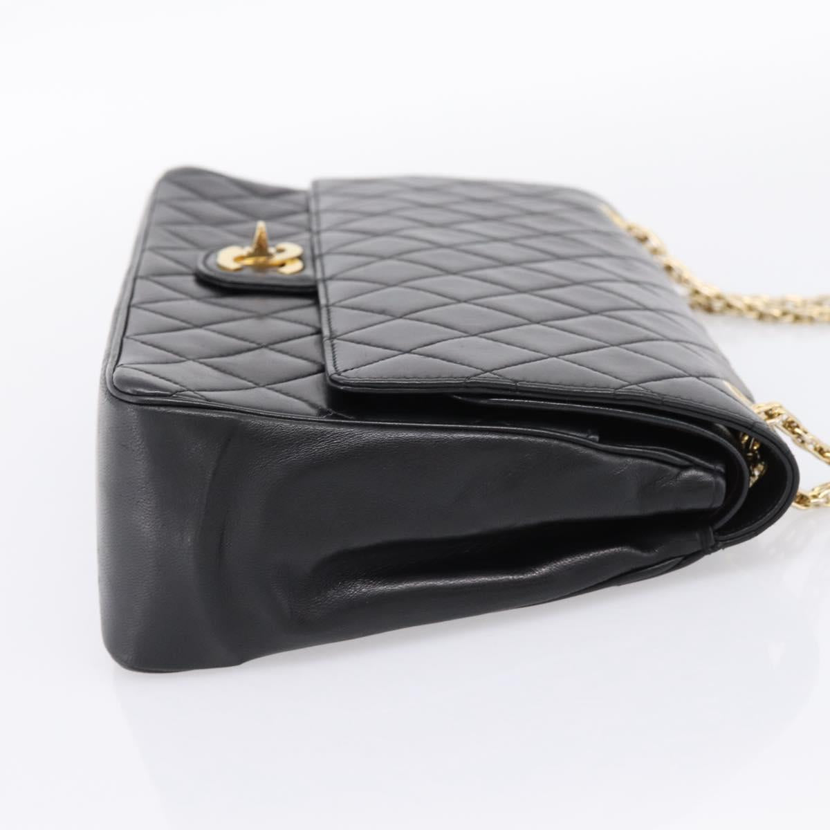 CHANEL Double Flap Chain Matelasse Bag Lamb Skin Black Gold CC Auth yk20806V