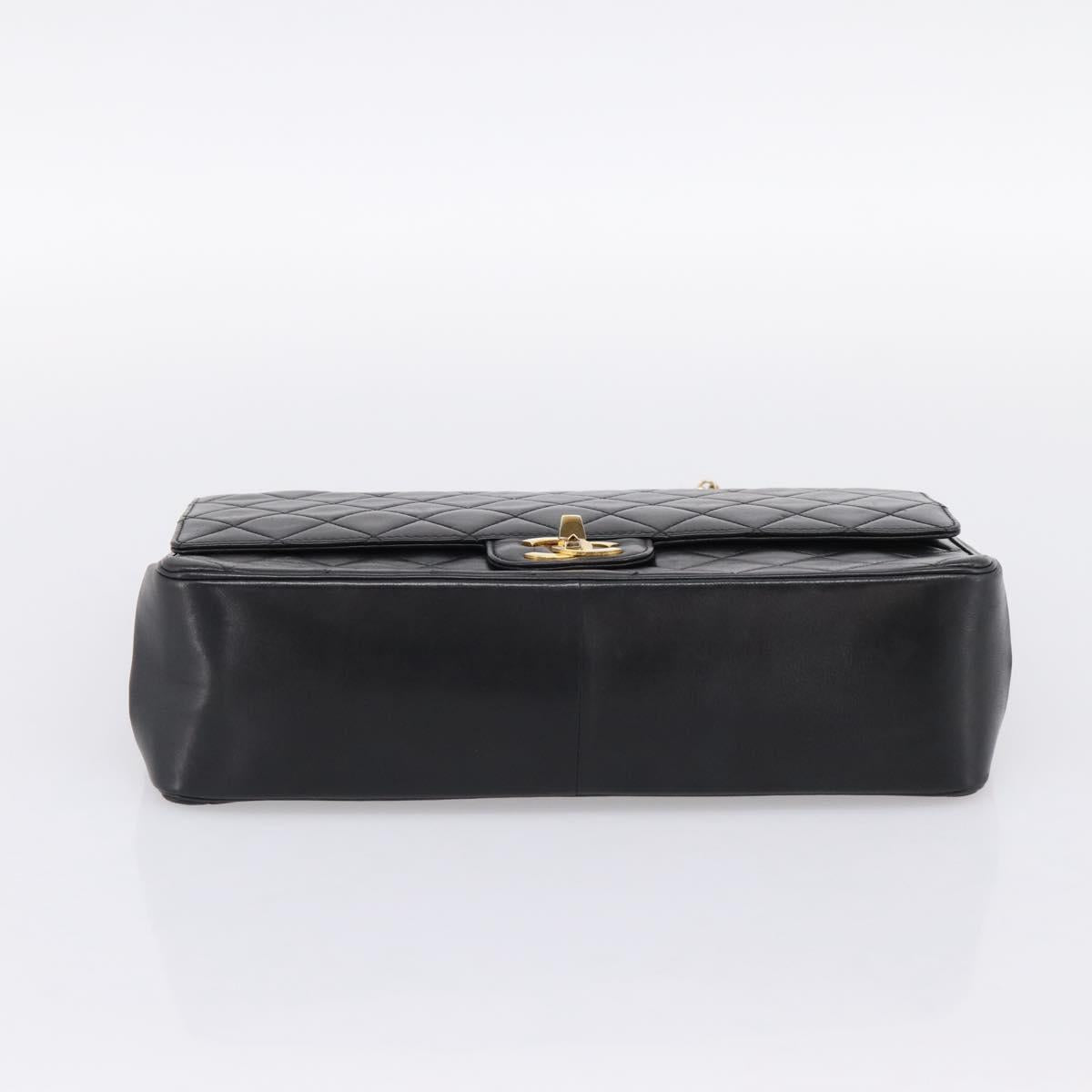 CHANEL Double Flap Chain Matelasse Bag Lamb Skin Black Gold CC Auth yk20806V
