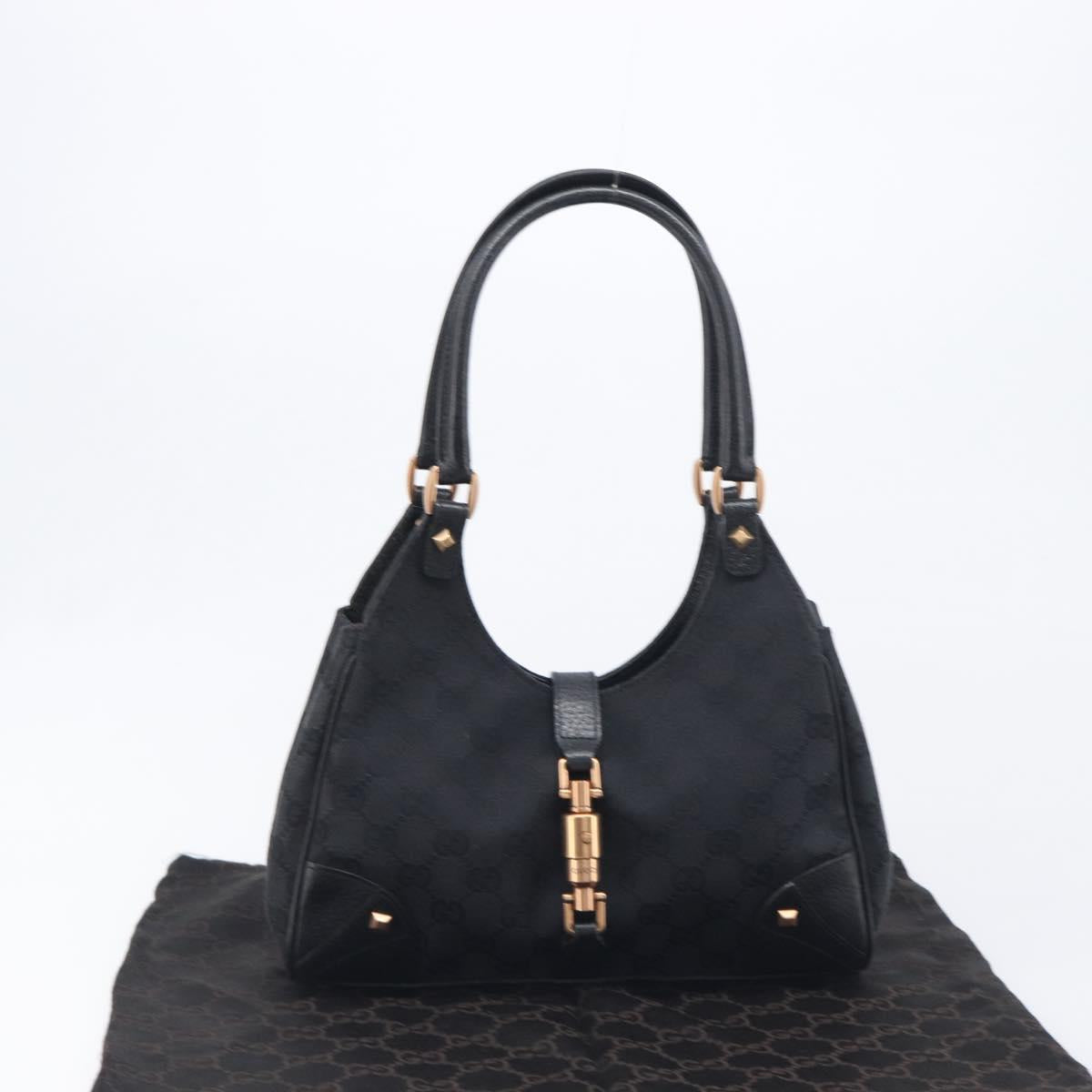 GUCCI GG Canvas Jackie Hand Bag Leather Black 124409 Auth yk20807V