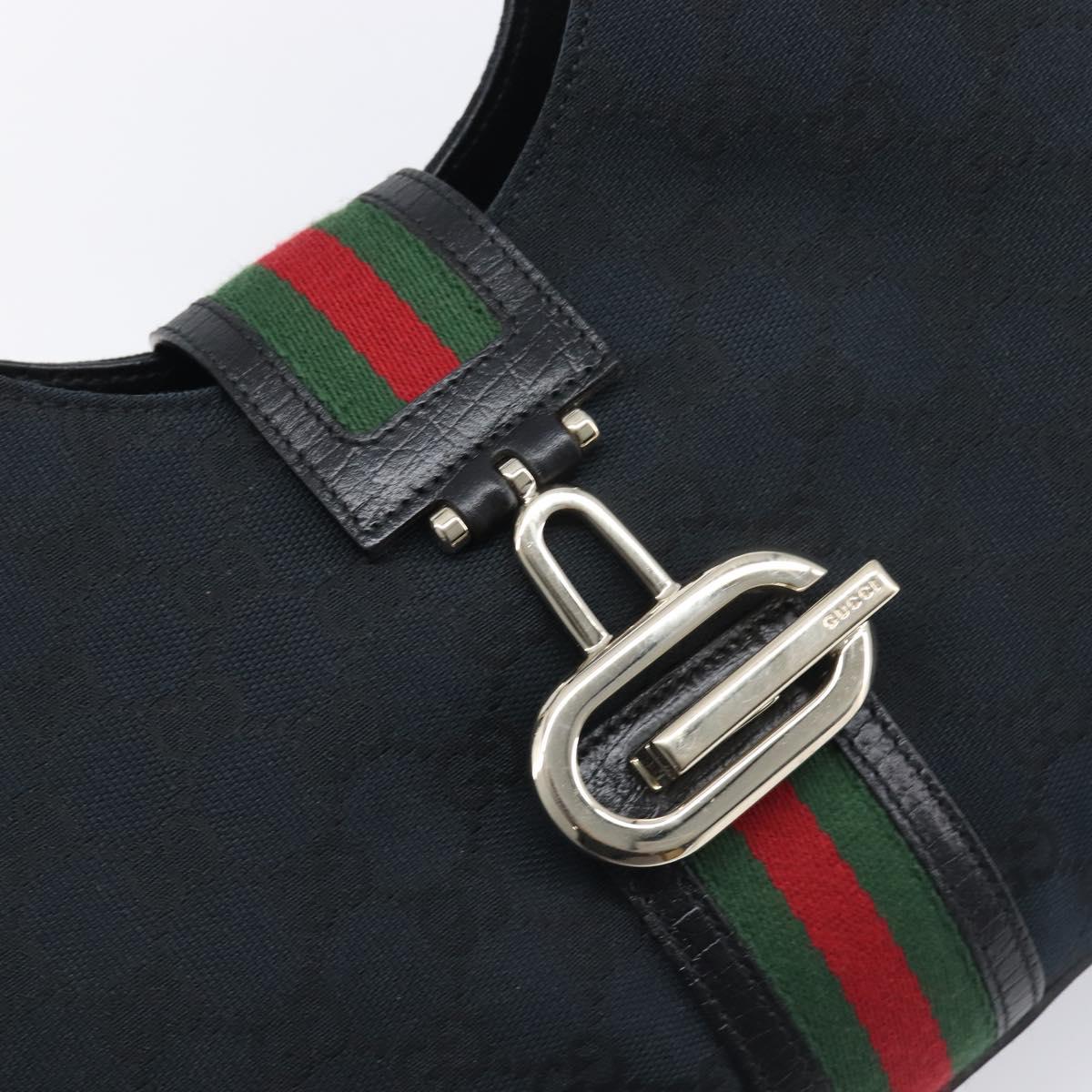 GUCCI GG Canvas Web Sherry Line Hand Bag Black Gold 130995 Auth yk20808SAV