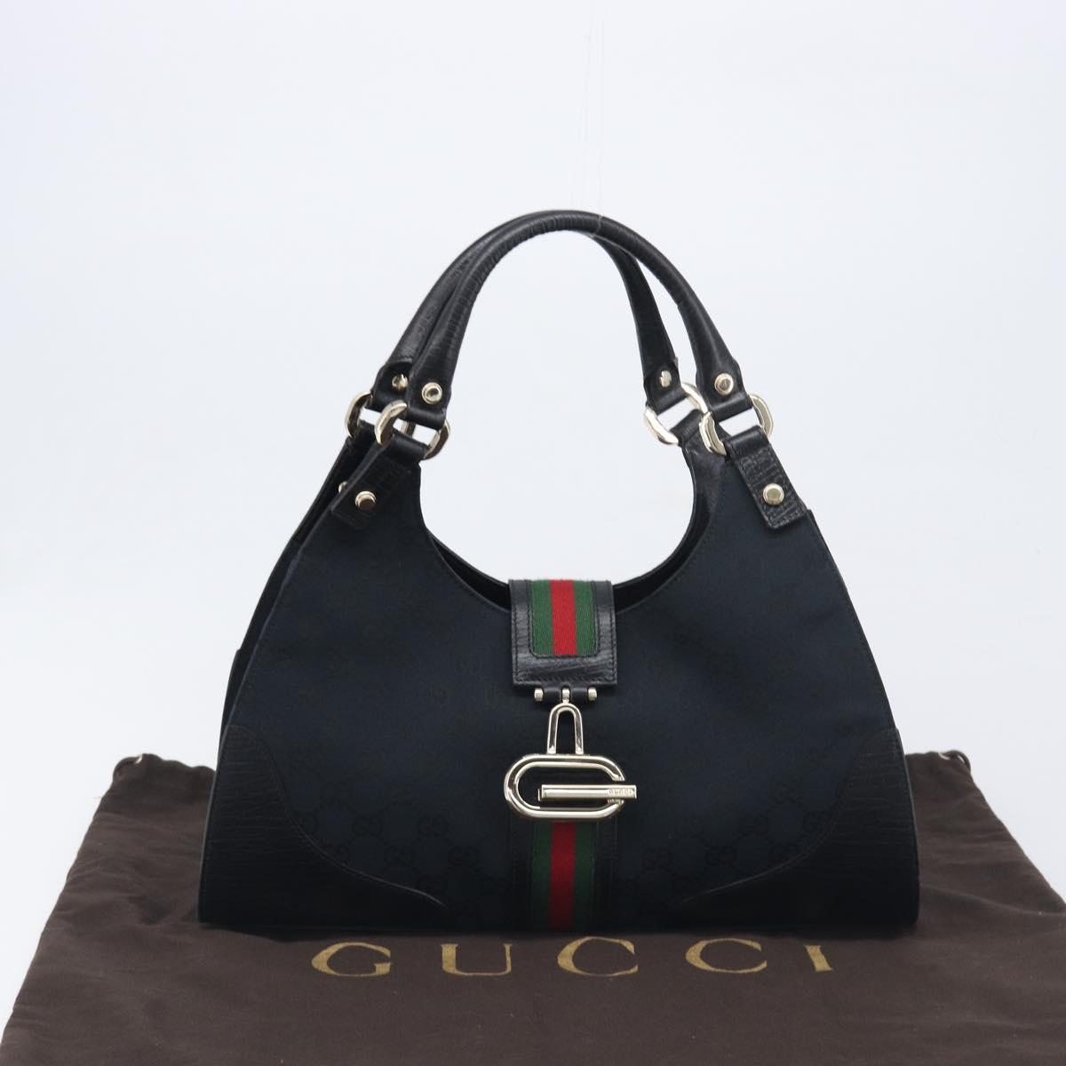GUCCI GG Canvas Web Sherry Line Hand Bag Black Gold 130995 Auth yk20808SAV