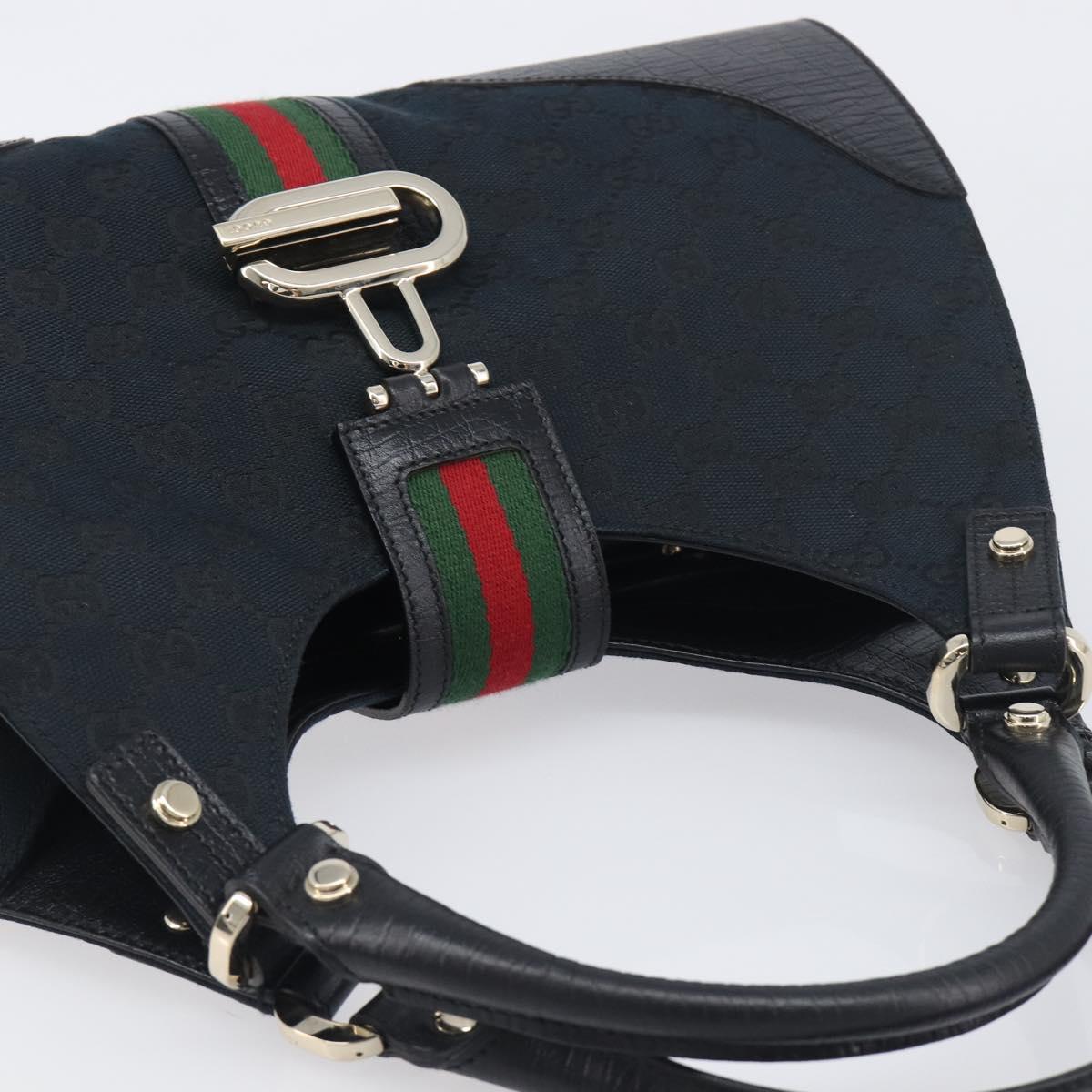 GUCCI GG Canvas Web Sherry Line Hand Bag Black Gold 130995 Auth yk20808SAV