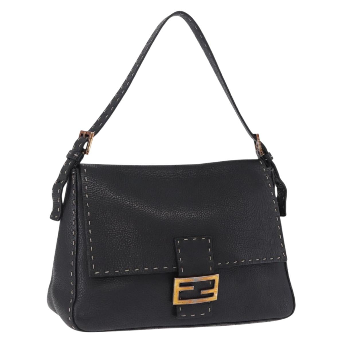 FENDI Selleria Mamma Baguette Shoulder Bag Leather Black Auth yk20809V