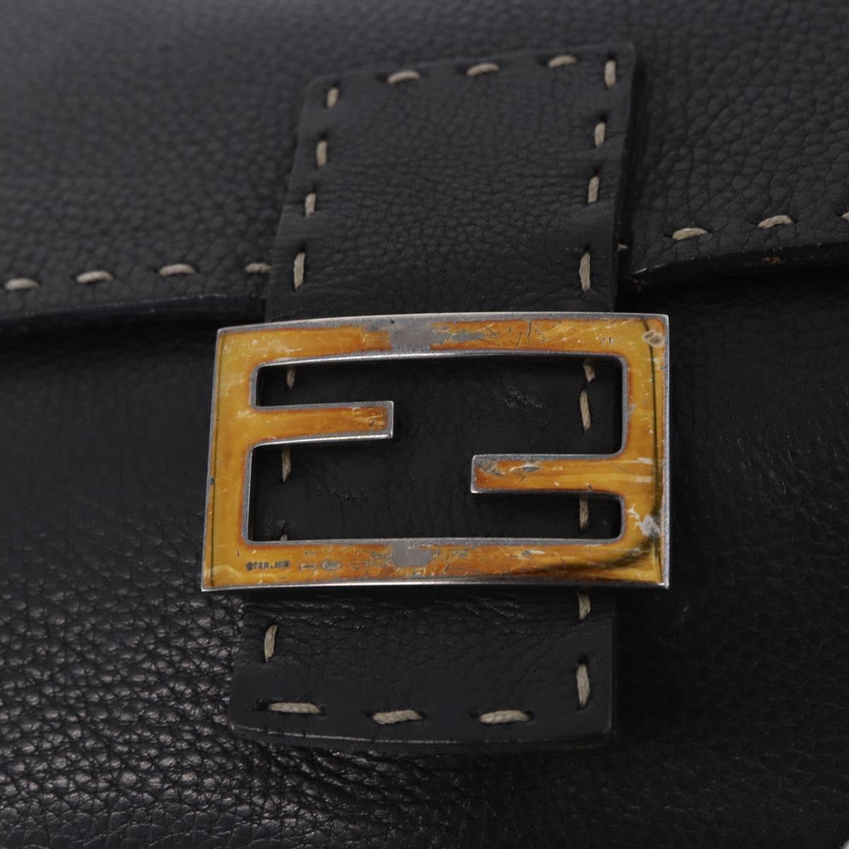 FENDI Selleria Mamma Baguette Shoulder Bag Leather Black Auth yk20809V