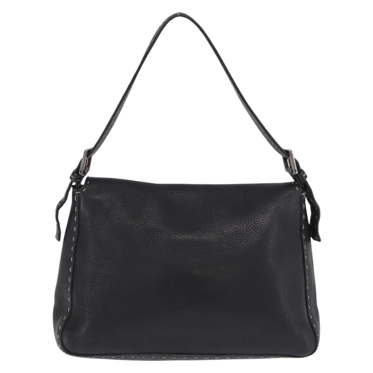 FENDI Selleria Mamma Baguette Shoulder Bag Leather Black Auth yk20809V