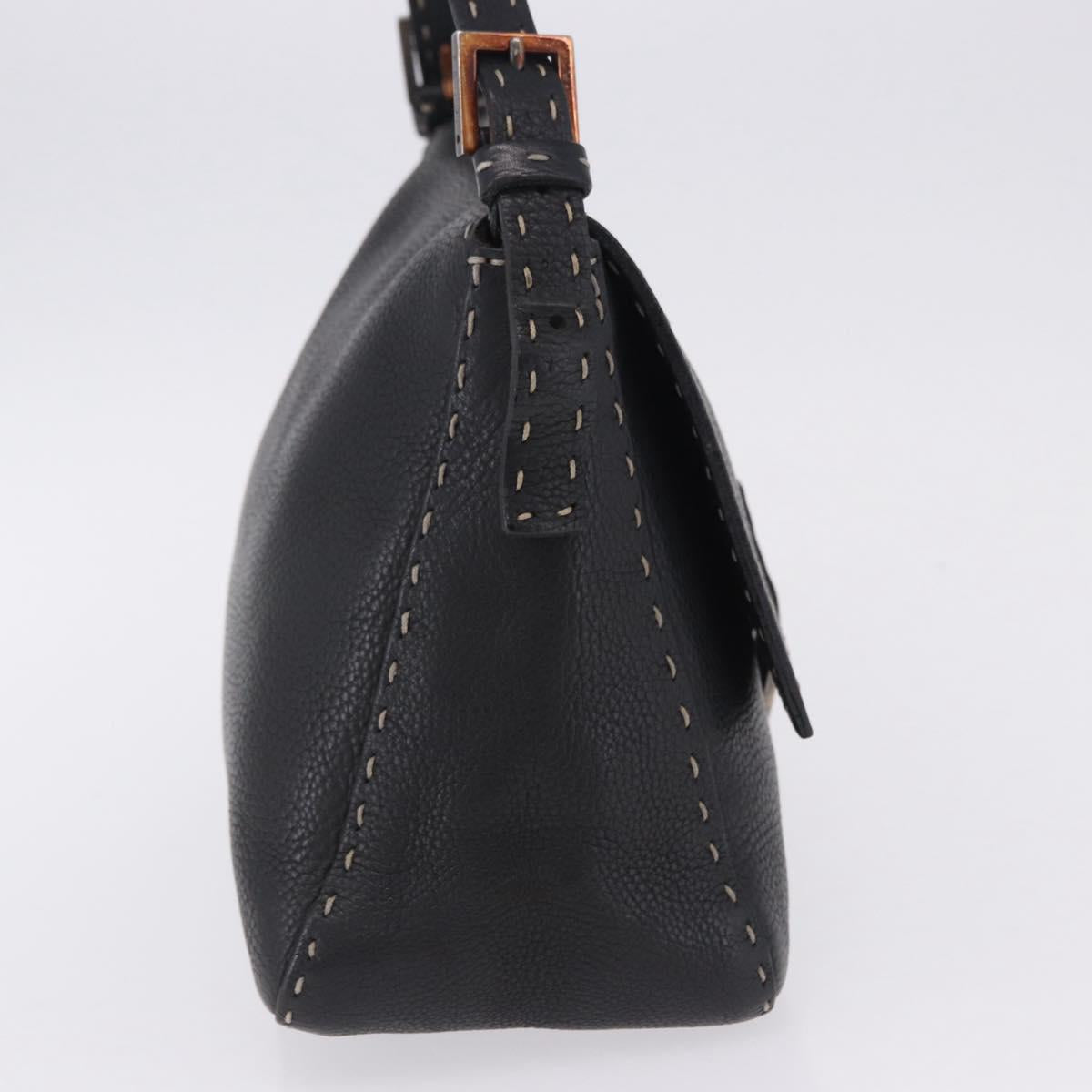 FENDI Selleria Mamma Baguette Shoulder Bag Leather Black Auth yk20809V