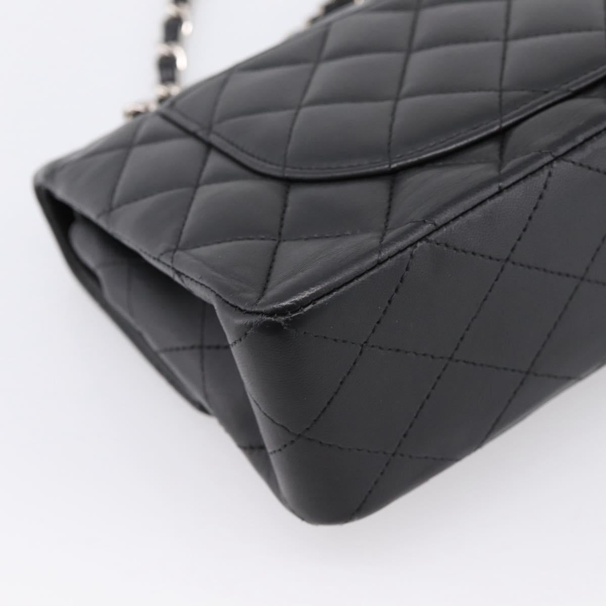 CHANEL Double Flap Chain Matelasse 23 Bag Lamb Skin Black Silver Auth yk20812SAM