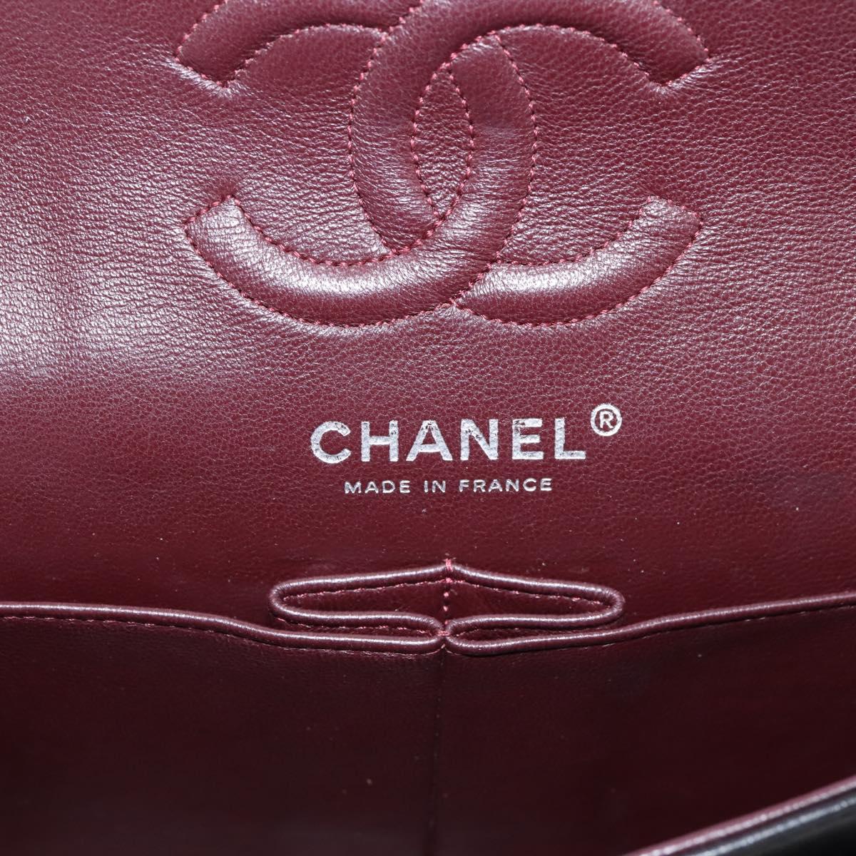 CHANEL Double Flap Chain Matelasse 23 Bag Lamb Skin Black Silver Auth yk20812SAM
