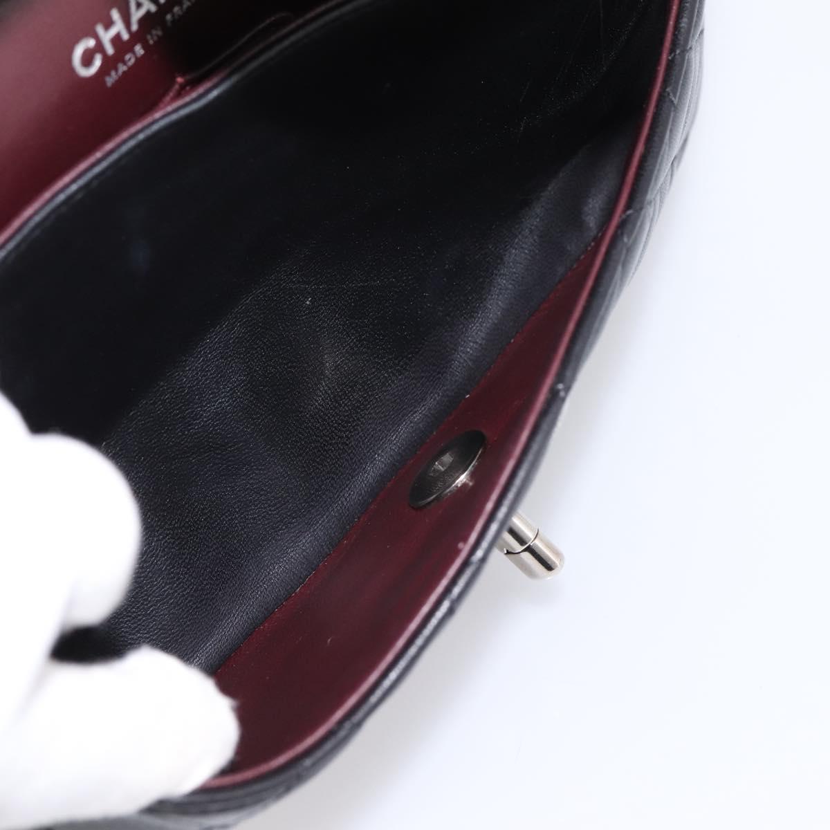 CHANEL Double Flap Chain Matelasse 23 Bag Lamb Skin Black Silver Auth yk20812SAM
