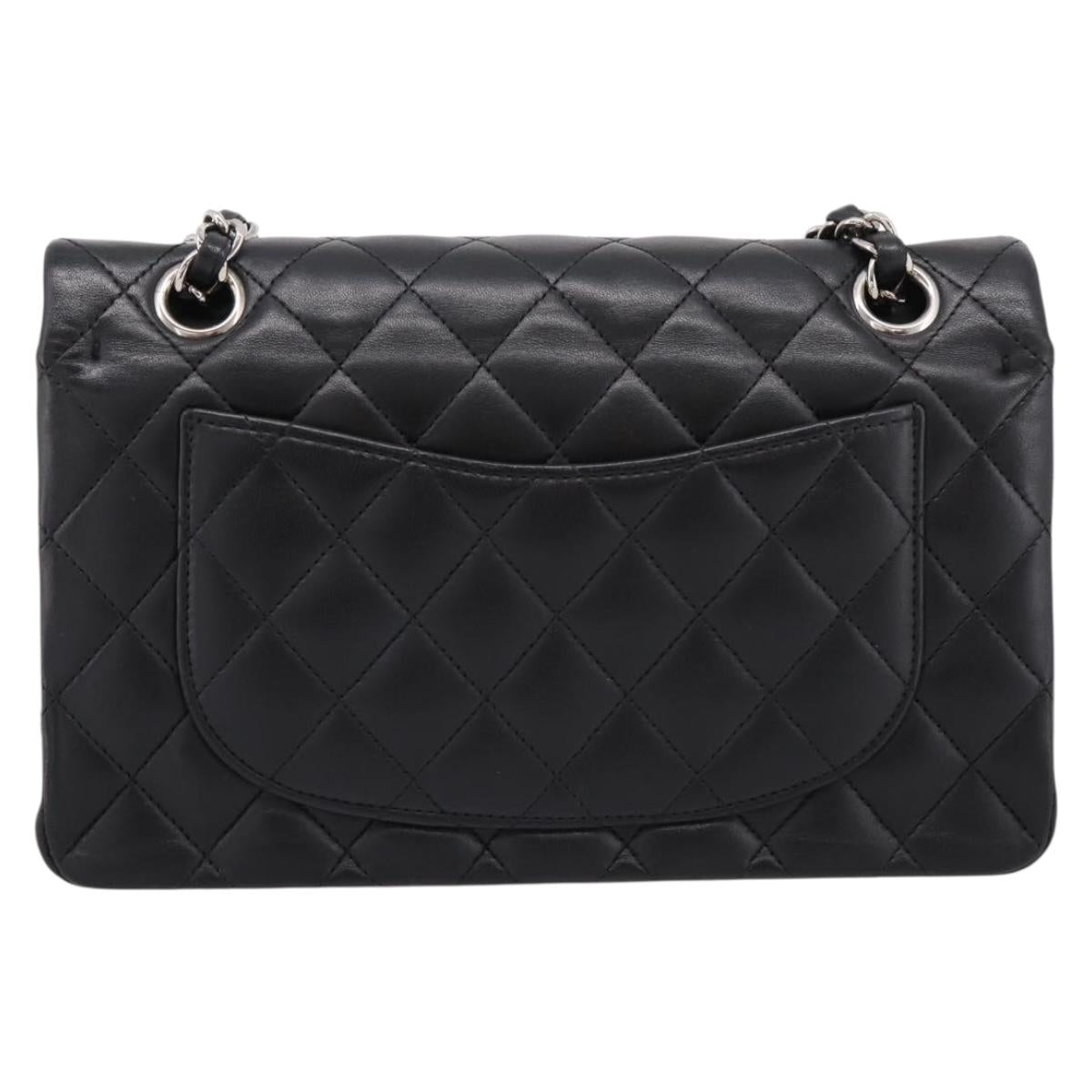 CHANEL Double Flap Chain Matelasse 23 Bag Lamb Skin Black Silver Auth yk20812SAM