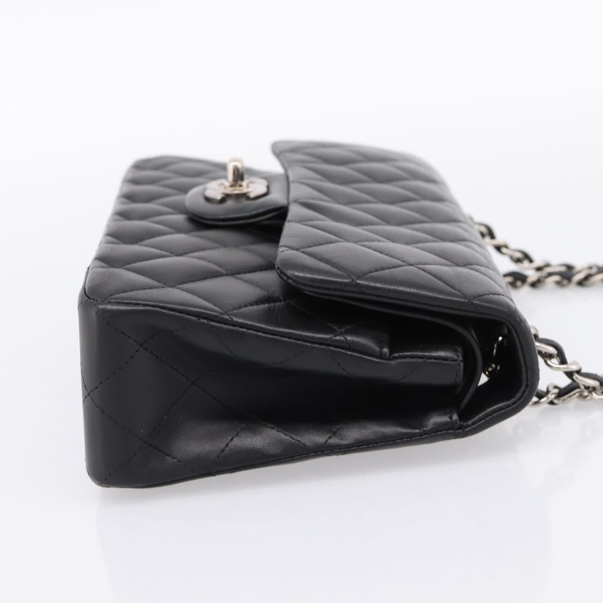CHANEL Double Flap Chain Matelasse 23 Bag Lamb Skin Black Silver Auth yk20812SAM