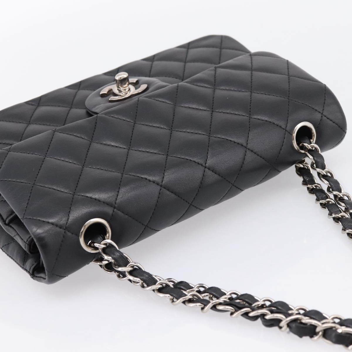 CHANEL Double Flap Chain Matelasse 23 Bag Lamb Skin Black Silver Auth yk20812SAM