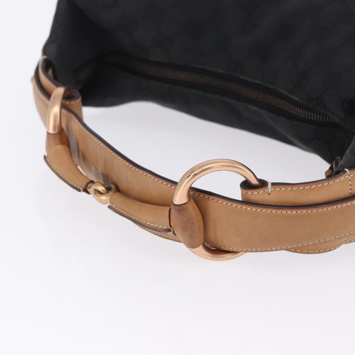 GUCCI GG Canvas Horsebit Shoulder Bag Black Gold 115867 Auth yk20814V
