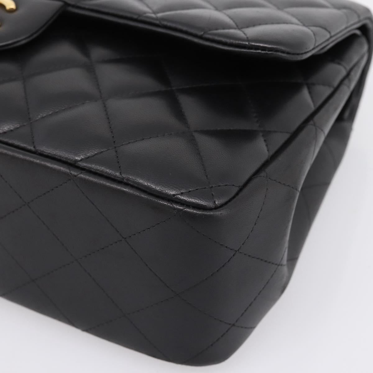 CHANEL Matelasse 30 Chain Double Flap Bag Lamb Skin Gold Black Auth yk20815SAM