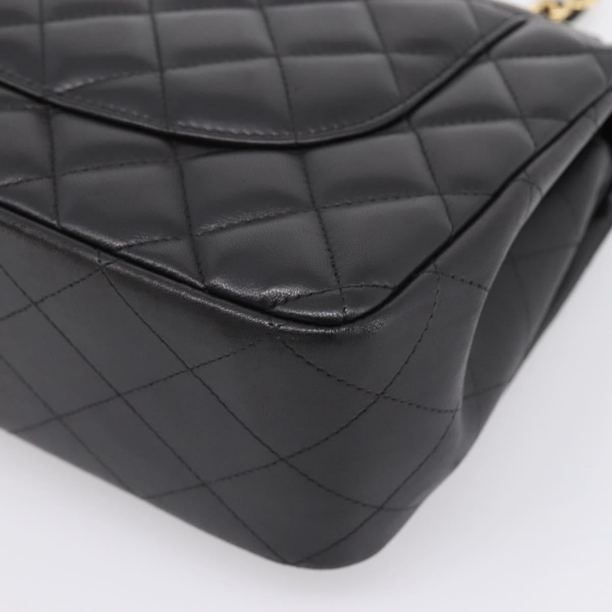 CHANEL Matelasse 30 Chain Double Flap Bag Lamb Skin Gold Black Auth yk20815SAM