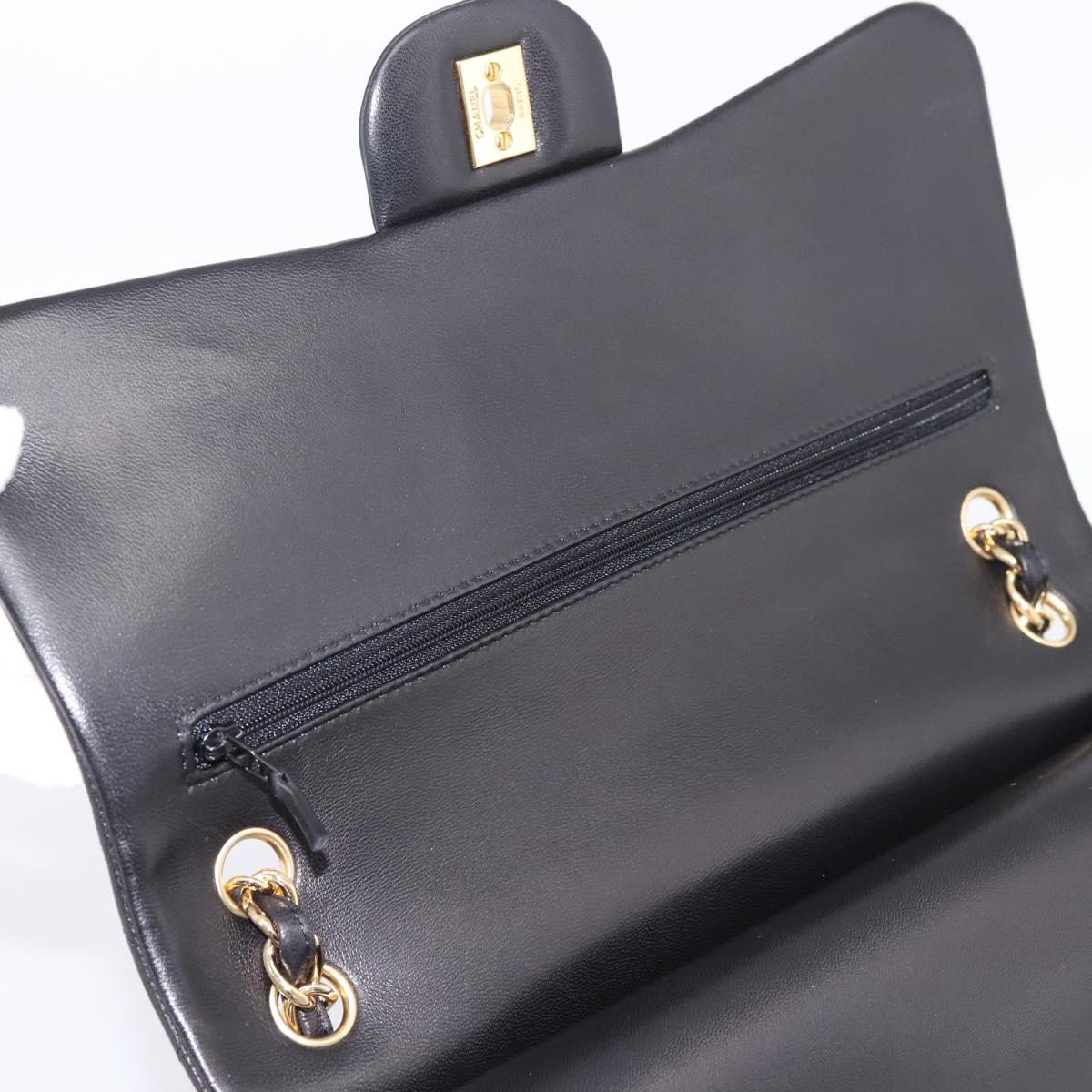 CHANEL Matelasse 30 Chain Double Flap Bag Lamb Skin Gold Black Auth yk20815SAM
