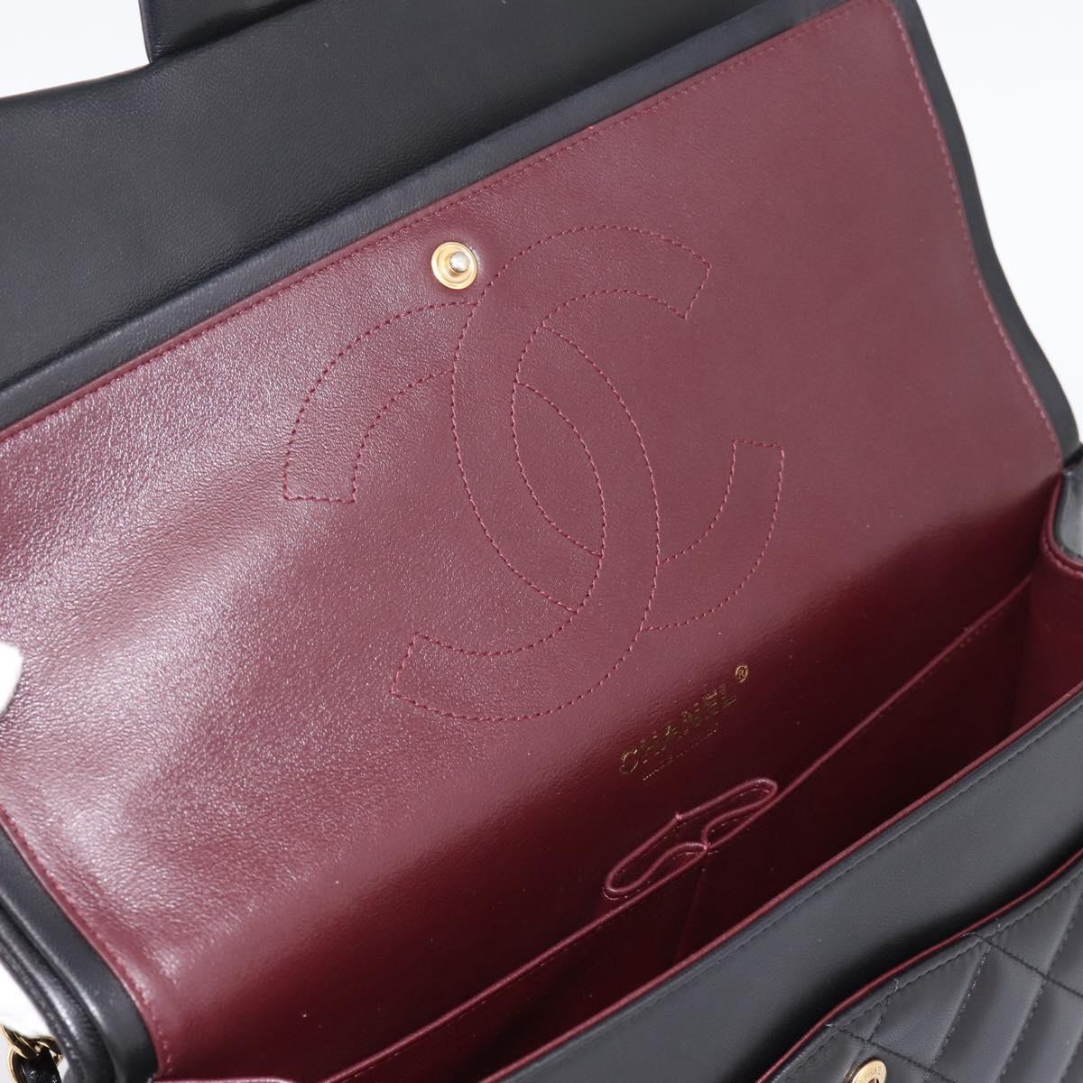 CHANEL Matelasse 30 Chain Double Flap Bag Lamb Skin Gold Black Auth yk20815SAM