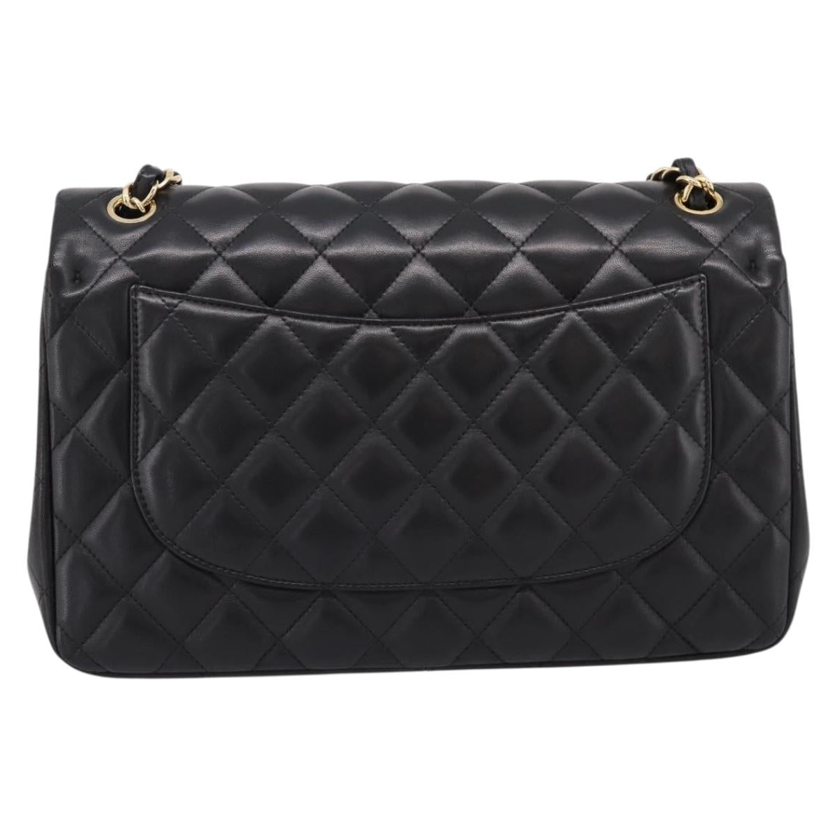 CHANEL Matelasse 30 Chain Double Flap Bag Lamb Skin Gold Black Auth yk20815SAM