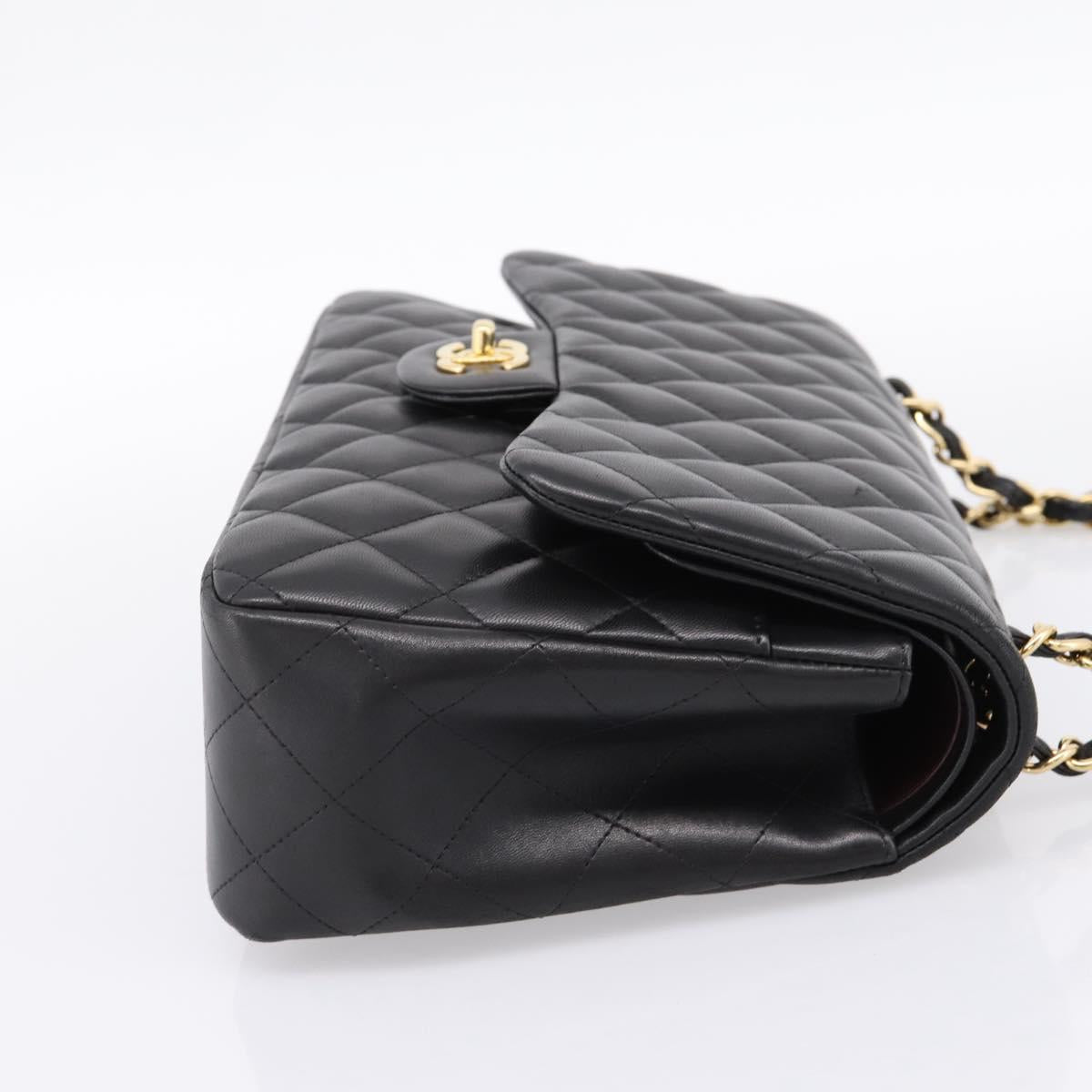 CHANEL Matelasse 30 Chain Double Flap Bag Lamb Skin Gold Black Auth yk20815SAM