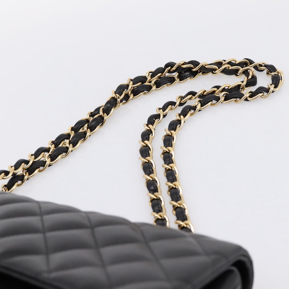 CHANEL Matelasse 30 Chain Double Flap Bag Lamb Skin Gold Black Auth yk20815SAM