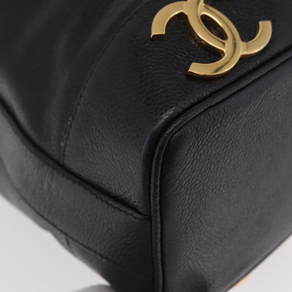 CHANEL Triple Coco Chain Shoulder Bag Caviar Skin Black Gold CC Auth yk20817SAV