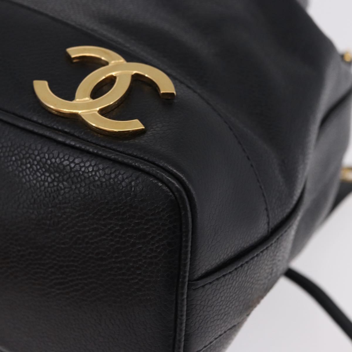 CHANEL Triple Coco Chain Shoulder Bag Caviar Skin Black Gold CC Auth yk20817SAV