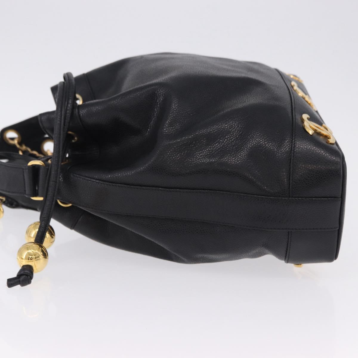 CHANEL Triple Coco Chain Shoulder Bag Caviar Skin Black Gold CC Auth yk20817SAV