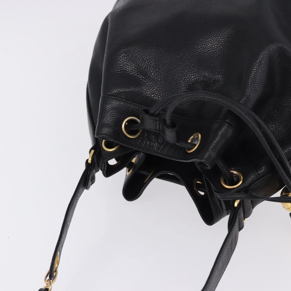 CHANEL Triple Coco Chain Shoulder Bag Caviar Skin Black Gold CC Auth yk20817SAV