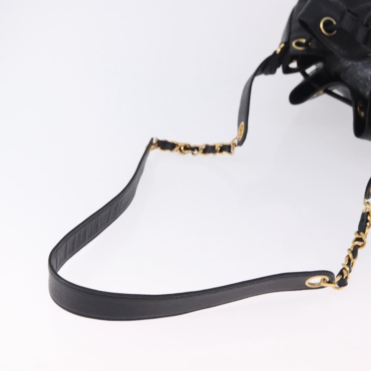 CHANEL Triple Coco Chain Shoulder Bag Caviar Skin Black Gold CC Auth yk20817SAV