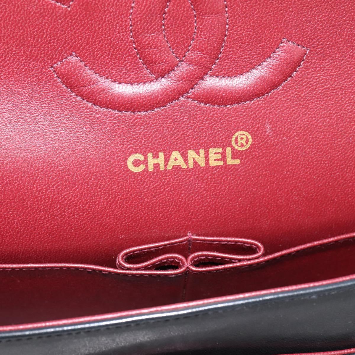 CHANEL Double Flap Chain Matelasse 25 Bag Lamb Skin Black Gold CC Auth yk20822SM