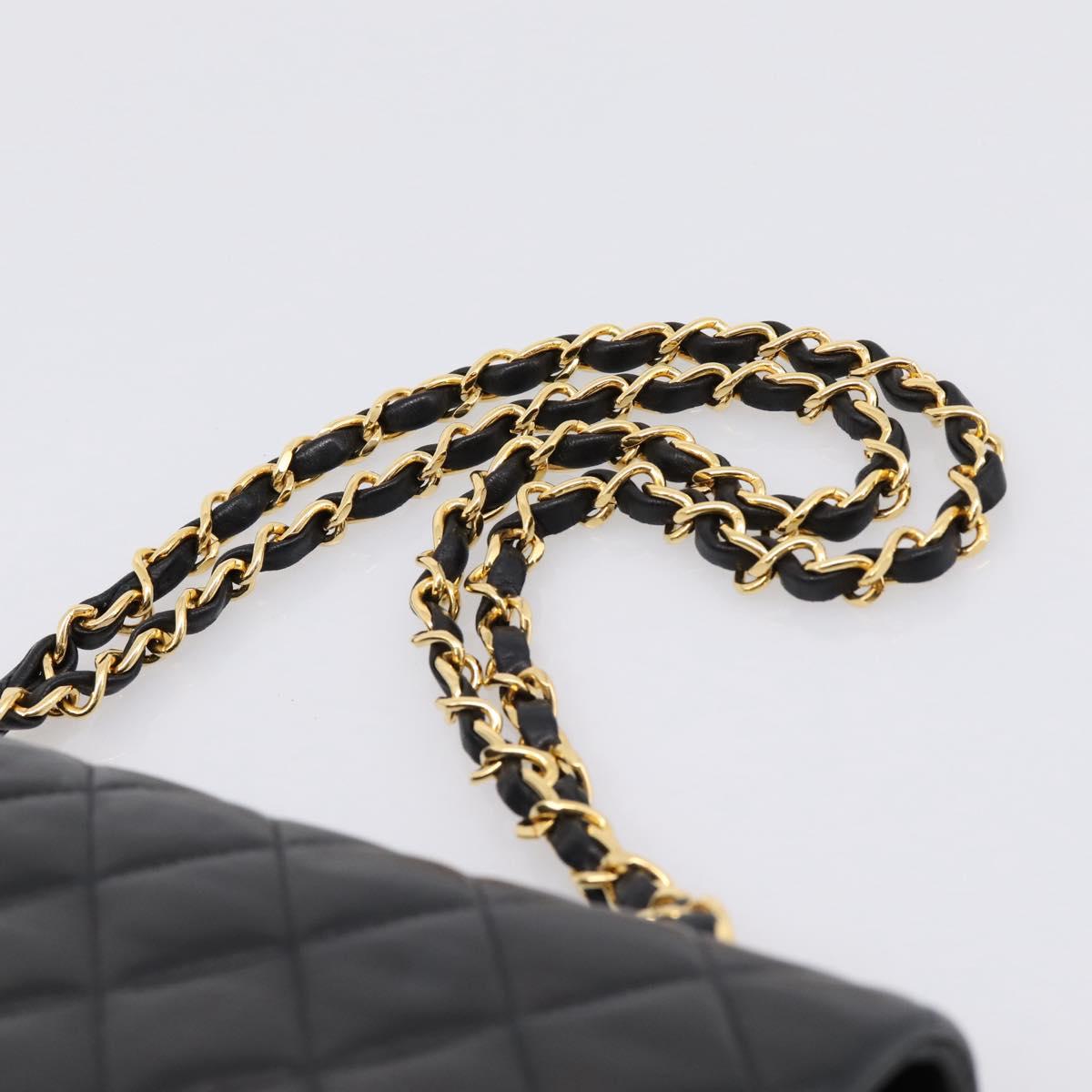 CHANEL Double Flap Chain Matelasse 25 Bag Lamb Skin Black Gold CC Auth yk20822SM