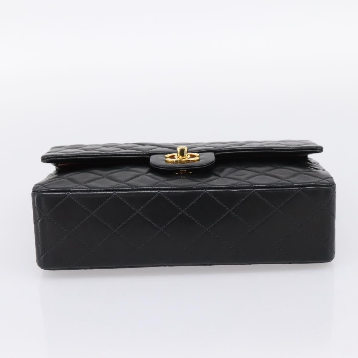 CHANEL Double Flap Chain Matelasse 25 Bag Lamb Skin Black Gold CC Auth yk20822SM