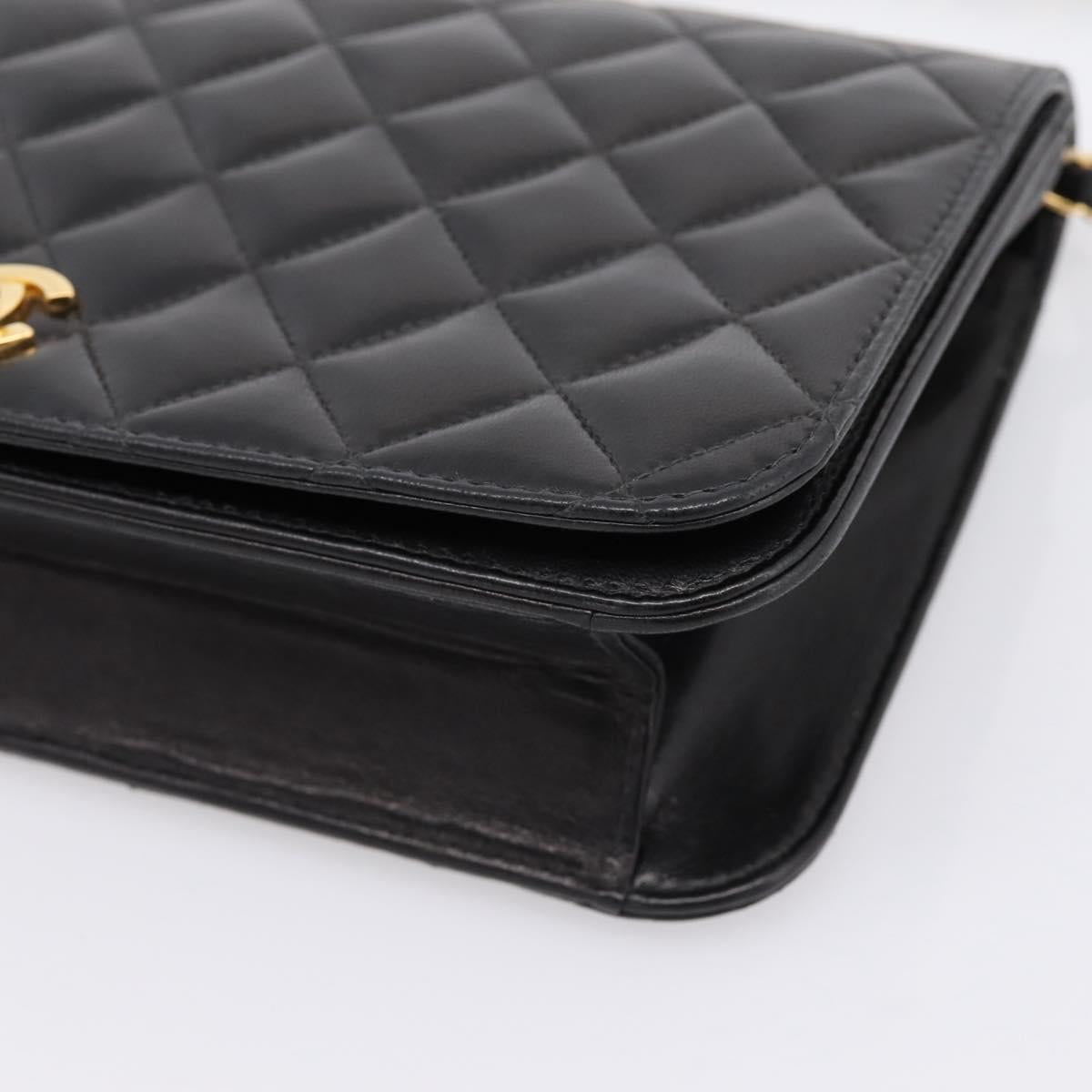 CHANEL Matelasse Turn Lock Chain Bag Lamb Skin Black Gold CC Auth yk20823SAM