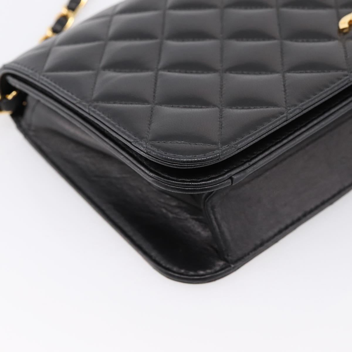 CHANEL Matelasse Turn Lock Chain Bag Lamb Skin Black Gold CC Auth yk20823SAM