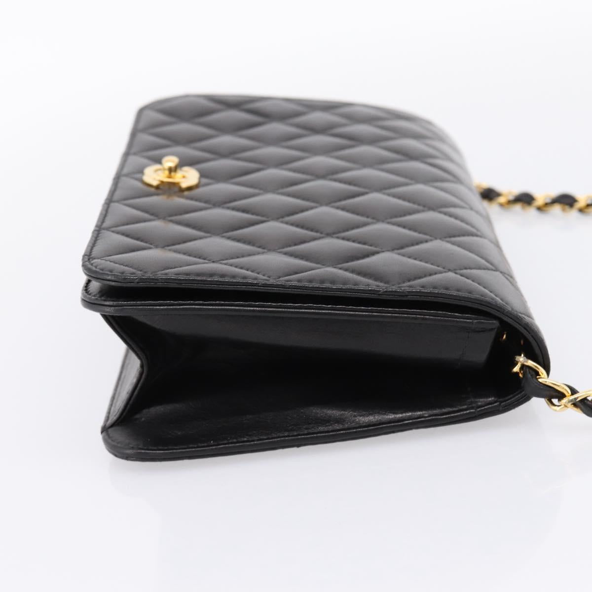 CHANEL Matelasse Turn Lock Chain Bag Lamb Skin Black Gold CC Auth yk20823SAM