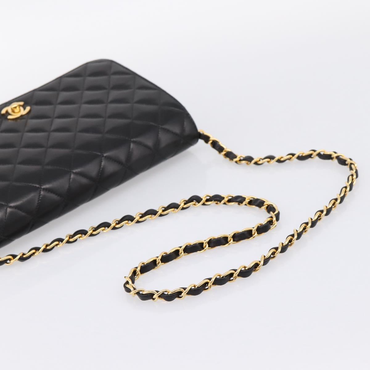 CHANEL Matelasse Turn Lock Chain Bag Lamb Skin Black Gold CC Auth yk20823SAM