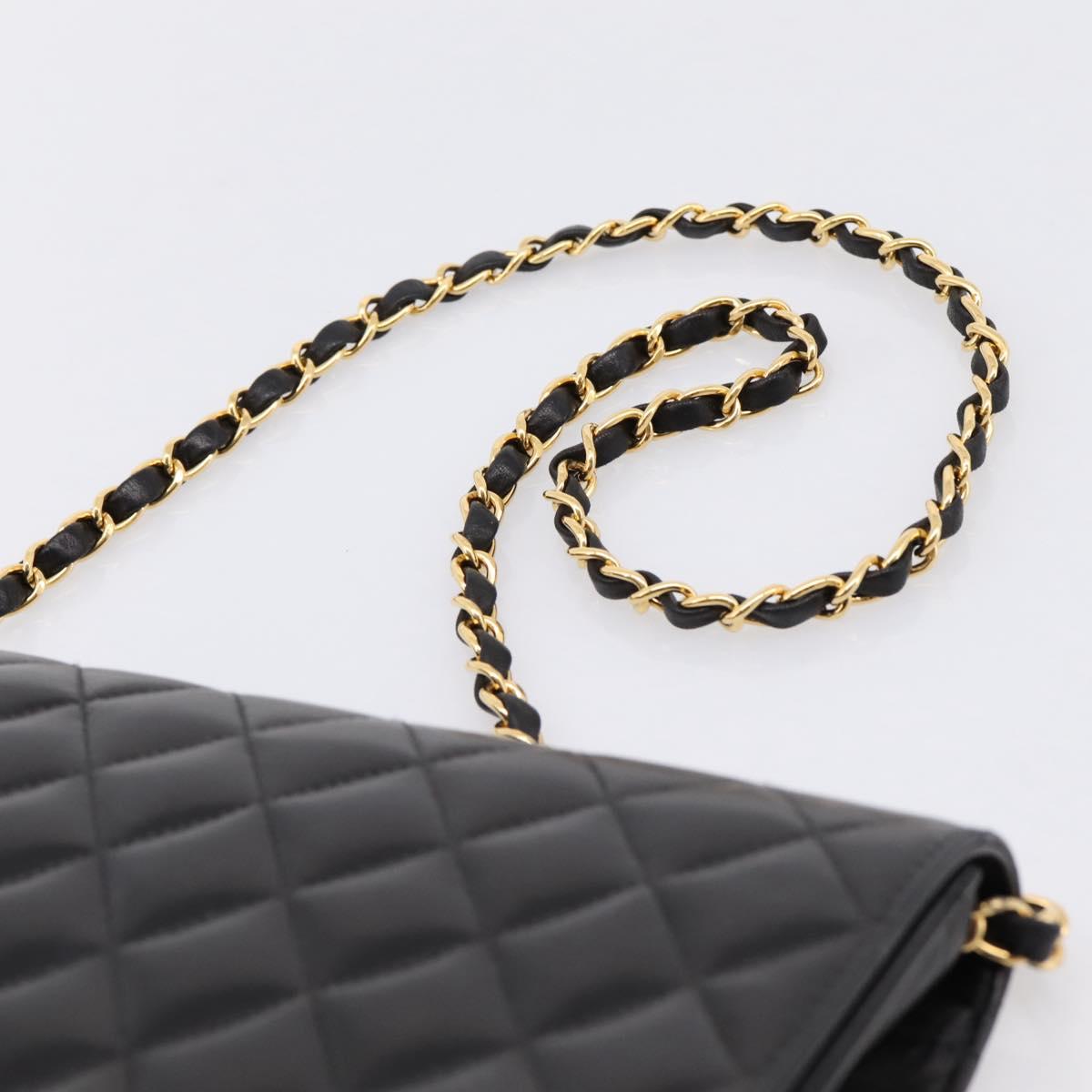 CHANEL Matelasse Turn Lock Chain Bag Lamb Skin Black Gold CC Auth yk20823SAM