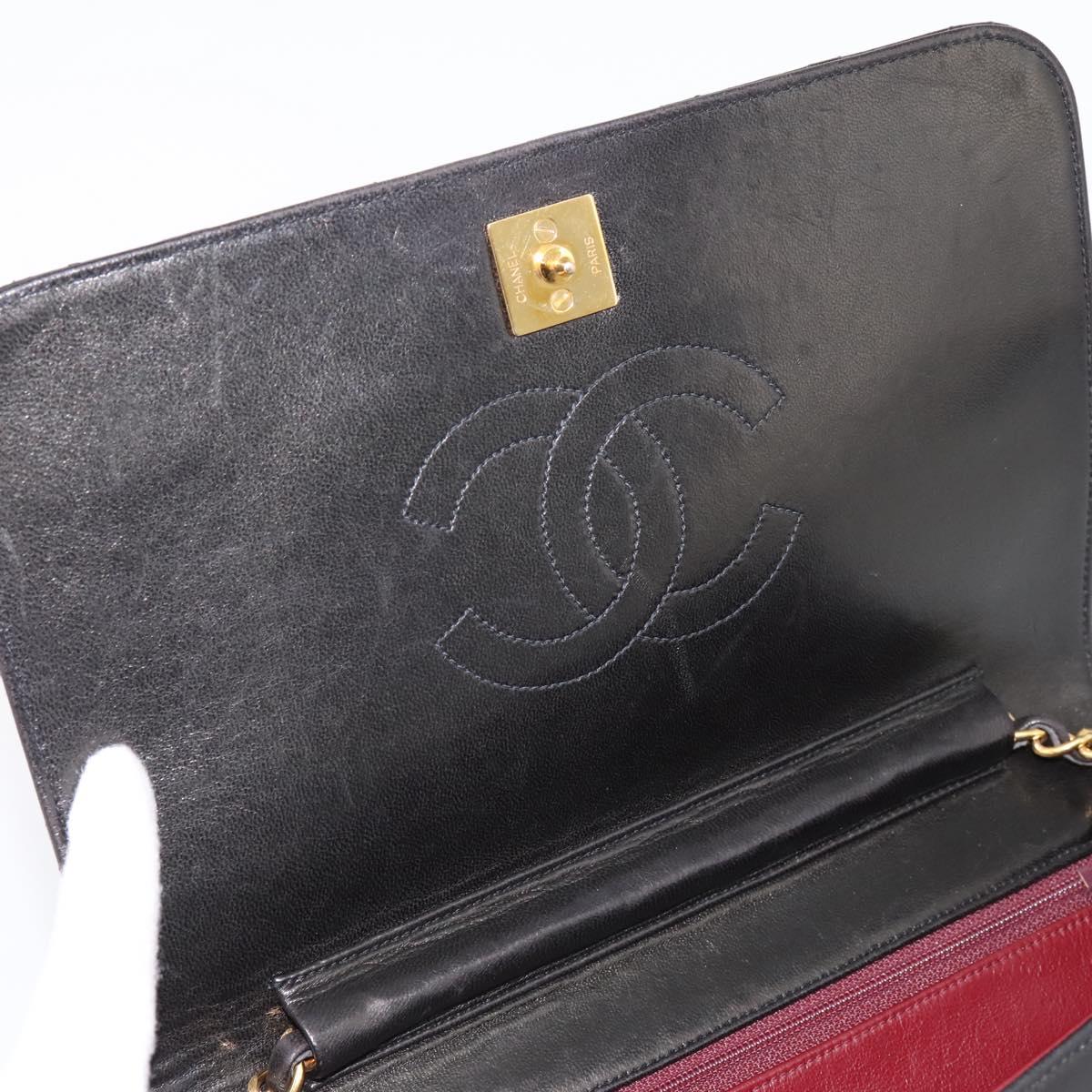 CHANEL Chain Matelasse Shoulder Bag Lamb Skin Black Gold CC Auth yk20824V