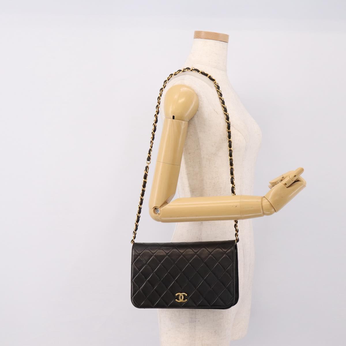 CHANEL Chain Matelasse Shoulder Bag Lamb Skin Black Gold CC Auth yk20824V