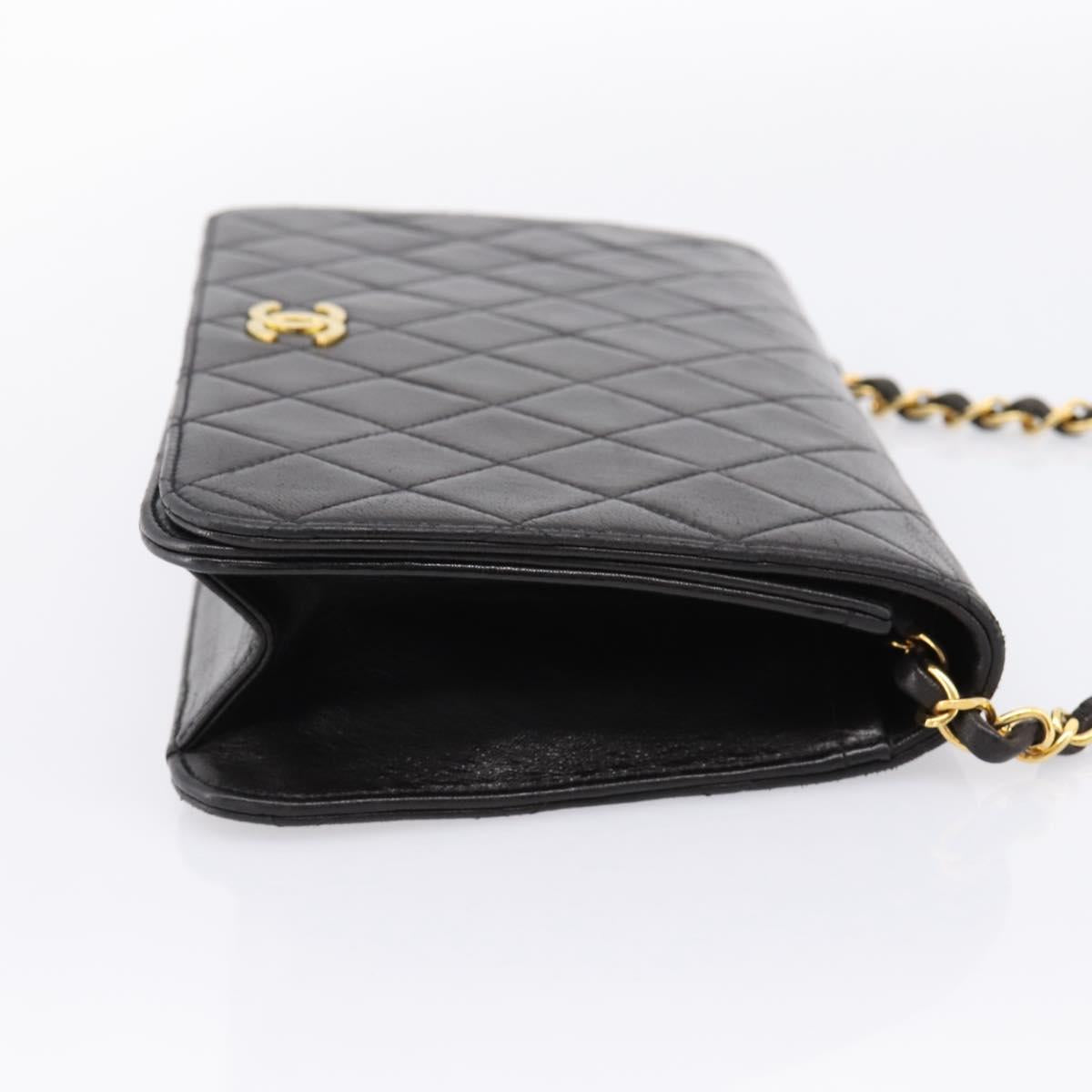 CHANEL Chain Matelasse Shoulder Bag Lamb Skin Black Gold CC Auth yk20824V