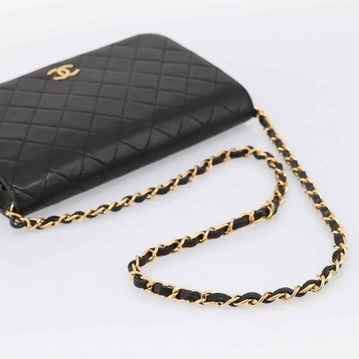 CHANEL Chain Matelasse Shoulder Bag Lamb Skin Black Gold CC Auth yk20824V